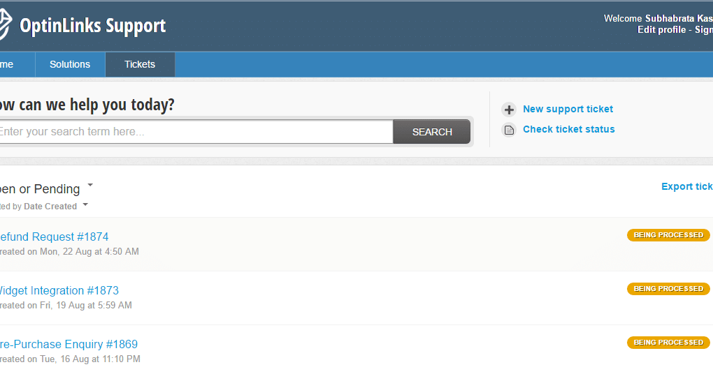 OptinLink Support Tickets Unanswered (www.ethicalblogging.com)