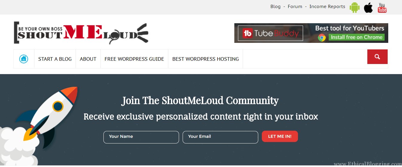 ShoutMeLoud Homepage Screenshot