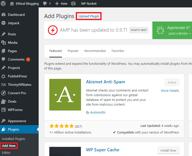 Installing a WordPress Plugin Using WordPress Plugin Upload 1